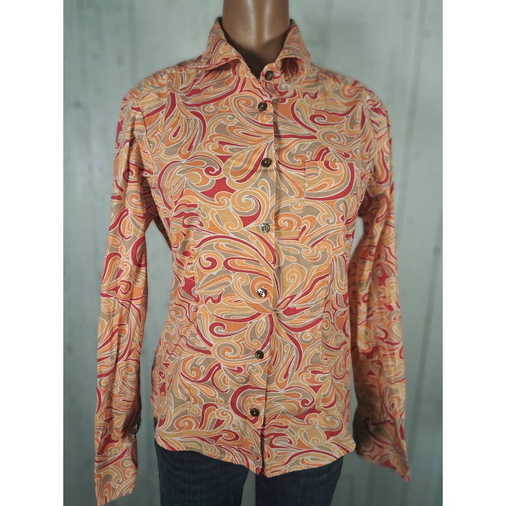 Kenneth Cole New York Orange Paisley Swirl Button Down Shirt Womens Size‎ 6
